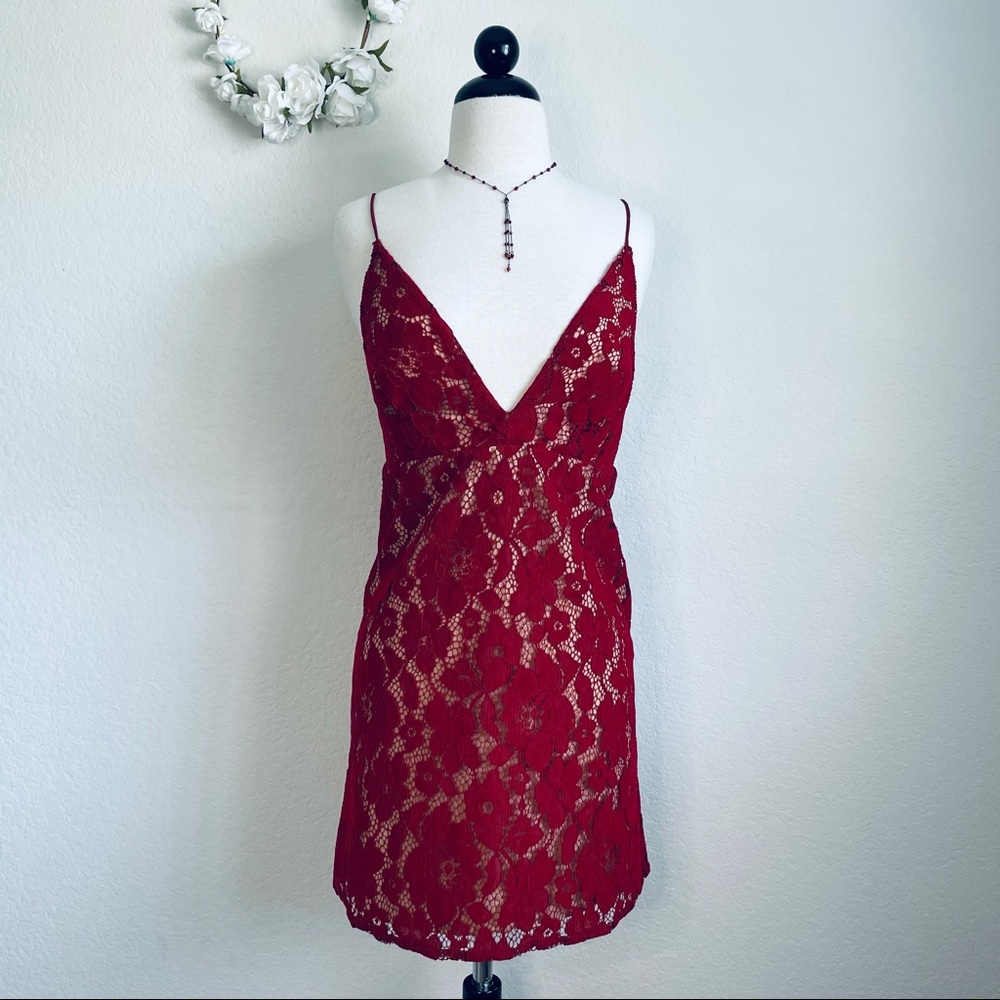 Free People Red Floral Lace Mini Dress